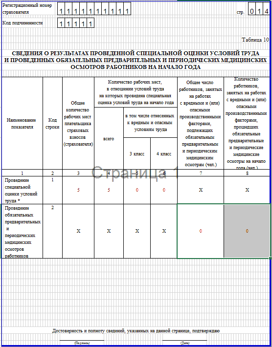 Образец заполнения 4-ФСС. таблица 10